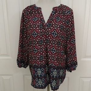 Beachlunchlounge Red and Navy Boho Blouse Size L